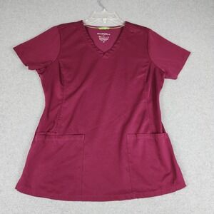 HH Works by Healing Hands Scrub Top Womens Medium Maroon Monica Medical Stretch